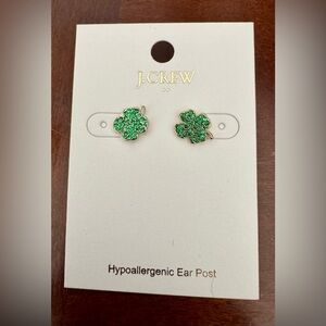 J.Crew Gold and Green, Four Leaf Clover Stud Earrings, NWT